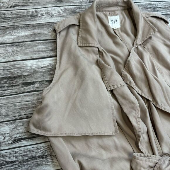 GAP Women's Open Front Safari Wrap Dress M Med Medium Tan Light Brown Khaki Tie - Picture 5 of 16